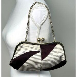 Ted Baker Silk Evening Clutch Bag Chain Strap Geometric Print Purse